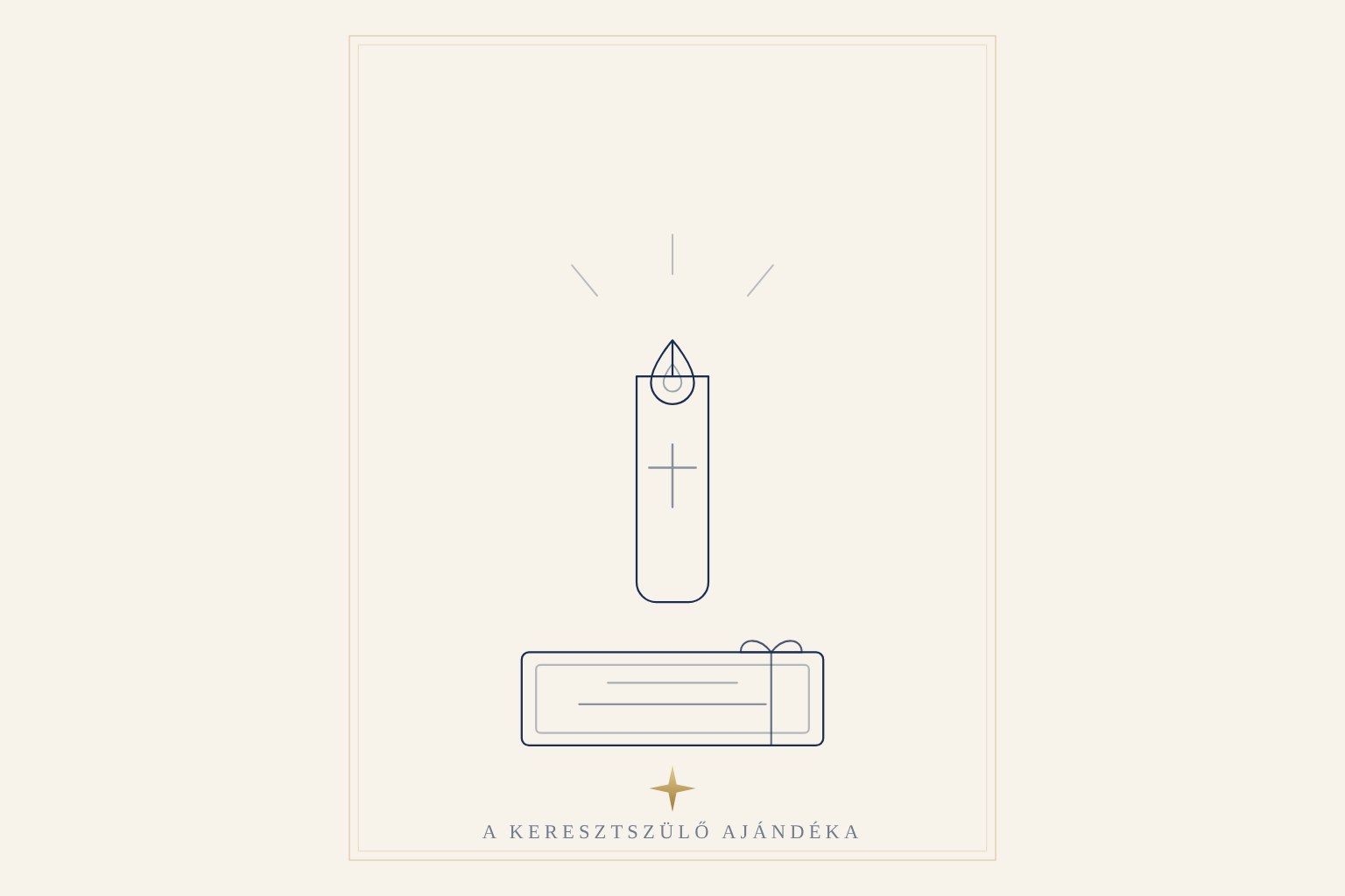 A lit white christening candle beside a folded white christening gown and a small gold cross, in window light